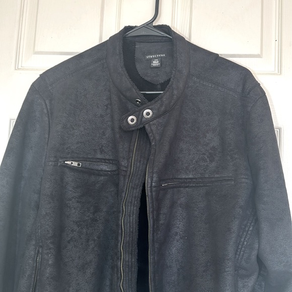 Structure Black Faux Suede Winter Jacket With Fleece Lining Size Medium / Large - Picture 3 of 8